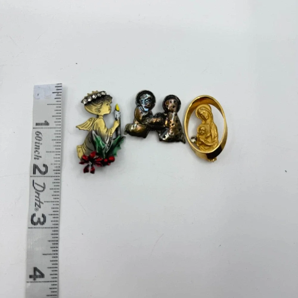 Religious Christmas Enamel Angel Madonna Cherub Joy Lapel Pin Brooch Lot Gift